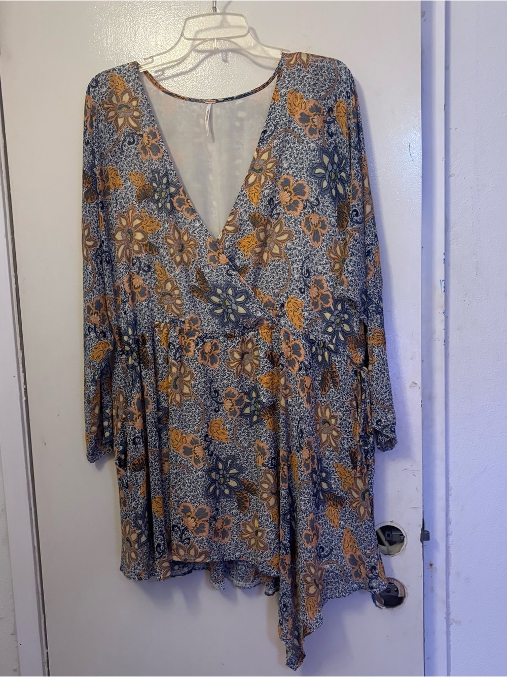Free People Floral Wrap Tunic - Blue and Mustard